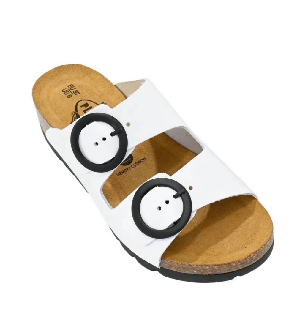 NEW PLAKTON women's cora slide on dual strap adjustable sandals in white